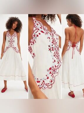 NWT Free People Valenciana MIDI Dress Embroidered Medium